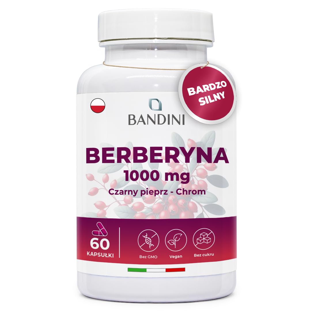 Bandini® Berberine 1000mg czysta wysoka dawka | 60 wegańskich kapsułek - Czysta Berberyna HCl z Berberis Aristata 97% + Chrom i Czarny Pieprz | Maksymalne wchłanianie - Trawienie, funkcja wątroby