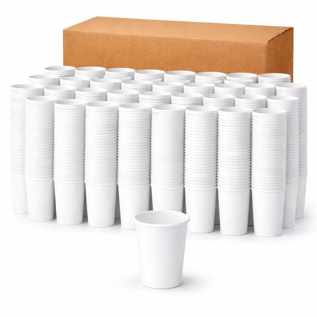 1ABOVE White Disposable Paper Cups, 100% Natural and Recyclable Hot and Cold Drink Cups, Perfect for Homes and Office (Pack of 1000-8OZ) โ image 1