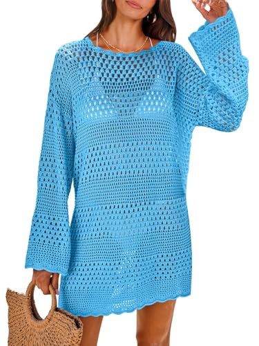 Image of ANRABESS Women Swimsuit Crochet Swim Cover Up 2026 Summer Bathing Suit Swimwear Mesh Knit Beach Dress Vacation Outfits