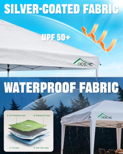 Image of 10x20 Pop Up Canopy Tent One Push Easy Setup Outdoor Party, White | Waterproof PA Silver Oxford with Sealed Seam& 4 Sandbags, One Push Canopy for Parties, Weddings, Backyard