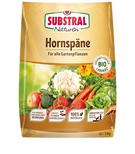 Substral Naturen Bio Hornspäne, 5kg, Organischer Dünger für Gärten und Balkone, Nährstoffreich & Chloridarm