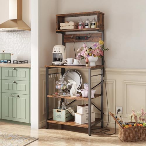 Consejos para Comprar Mueble para Microondas y Garrafon comprados en linea. 47 YKSLZ Estante para Cocina de 5 Niveles, Estantes Organizadores con Enchufes y 6 Ganchos,Estante de Microondas, Mueble Multiusos de Cocina, Sala, Oficina, Industrial, café...