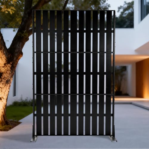 LALFPET 70 Inch Black Metal Outdoor Privacy Screen, 3-Panel Freestanding