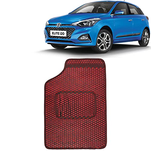 Image of Kingsway Dotted Design Car Floor Foot Mats Universal Fit for Hyundai Elite I20, Model Year : 2018-2020, Water and Dustproof, Color Red, Set of 5 Pieces