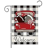 Chengxun Buffalo Plaid Football Red Truck Welcome Garden Flag Vertical Sport Flag Yard Outdoor Decor
