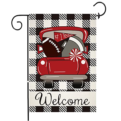 Chengxun Buffalo Plaid Football Red Truck Welcome Garden Flag Vertical Sport Flag Yard Outdoor Decoration 12.5 X 18 Inch #TOP5