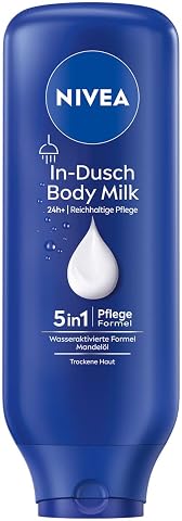 NIVEA In-Shower Body Milk (400 ml), Body Cream with Almond Oil and Water-Activated 5-in-1 Care Formula, Moisturising Body ...