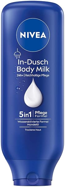 NIVEA In-Shower Body Milk (400 ml), Body Cream with Almond Oil and Water-Activated 5-in-1 Care Formula, Moisturising Body ...
