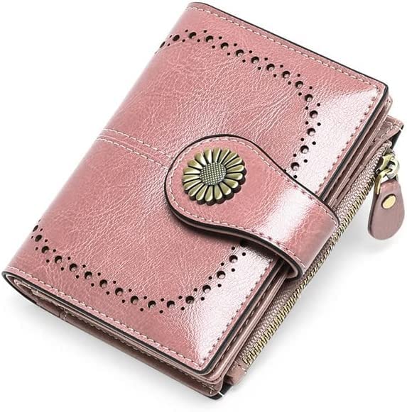 Wallet Women's Leather Wallet Mini Portable Card Holder Large Capacity Bifoldcoins Pocket Storage for Coins Card Purses Tear-Resistant,Pink,10x12.5cm