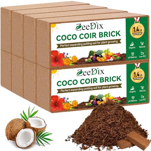 ZeeDix 8 Pack Coco Coir Brick (11.2lbs), 100% Organic Coconut