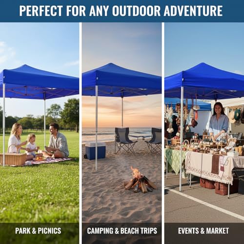 Image of OUTO Heavy Duty Gazebo Tent 6.5 ft | 16.8 Kg Strong Frame | UV Protection Foldable Pop-Up Canopy Tent with 4 Side Open | Outdoor Folding Tent for Garden, Terrace, Events & Promotional Use (Blue)
