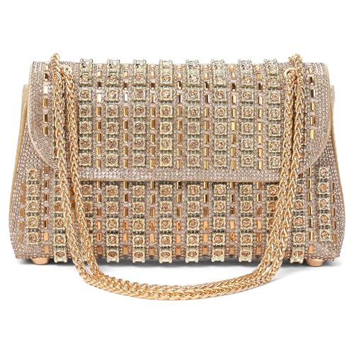 Image of RNIEGA Sparkling Rhinestone Evening Clutch Handbag Purse Ladies Crossbody Shoulder Bag with Metal Chain for Wedding Party