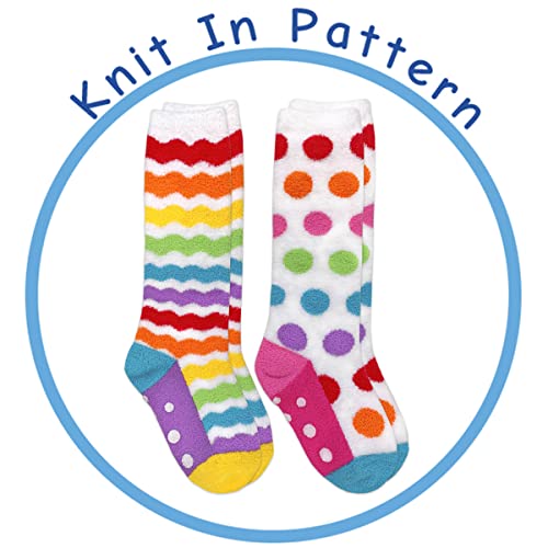Jefferies Socks Girl's Colorful Rainbow Fuzzy Slipper Knee High Socks 2 Pack4