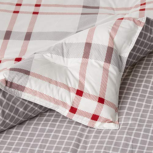 Image of Eddie Bauer Home Portage Bay Collection 100% Cotton Soft & Cozy Premium Quality Plaid Comforter with Matching Shams, Full /Queen, Grey