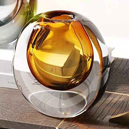 Crystal Vase, Modern Decorative Vase, Minimalist Floral Vase, Light Luxury Style for Home Decor, Centerpiece, Office, Pampas Grass, Dried Flowers, Flowers and Buds (Amber) - Image 5