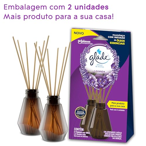 Glade Aromatizador de Ambiente, Difusor de Aromas Lavanda, Óleos Essenciais, 2 Unidades com 6 Vareta