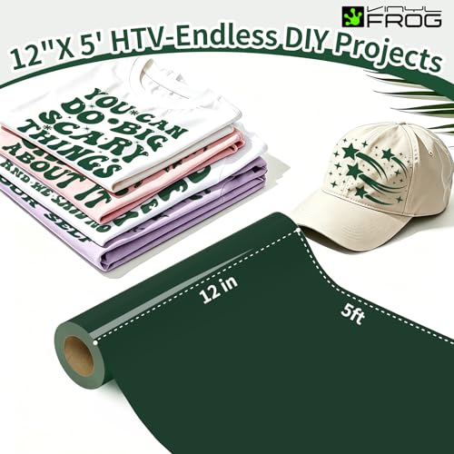 Image of HTV 10 inchx5FT Heat Transfer Vinyl Roll Dark Green for for T Shirts Garments Bags and Other Fabrics | Dark Green Iron on Vinyl for T-Shirts, Stretchy & Machine Washable Heat Press Vinyl for DIY Craft Designs