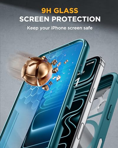 Image of Miracase for iPhone 17 Pro Max Case 6.9 inch Full-Body Phone Case with Built-in Glass Screen Protector& Full Camera Protector,[Magnetic with MagSafe] Drop Proof 17 ProMax Cover, Green