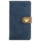 PUレザー 手帳型 スマホケース iPhone用 8 Plus 7 Plus 互換性 対応ケース 合皮 ヴィンテージ風 ハート カード入れ マグネット ベルト (ネイビー)