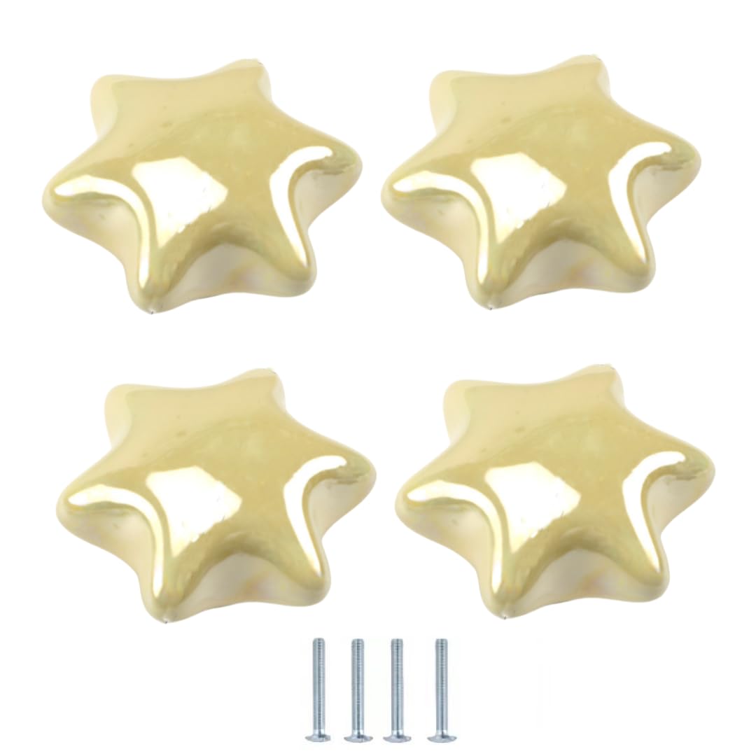 ENmrfvkz Ceramic Cupboard Drawer Handle Knobs, Ceramic Cupboard Drawer Knobs, Cloud and Star, 4 Pcs Multicolor(Yellow Six-Pointed Star)