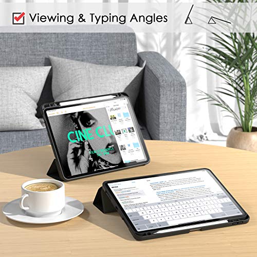 Supveco Ipad Air 5Th/4Th Generation Case 2022/2020, Ipad 10.9 Inch Cover With Pencil Holder, [Support 2Nd Apple Pencil Charging+Touch Id] Trifold Stand Case With Soft Tpu Back, Black #TOP3