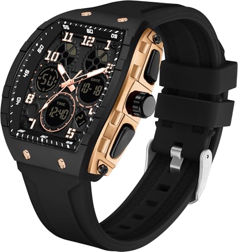 findtime Reloj de pulsera analógico digital para hombre, impermeable, deportivo, militar, táctico, casual, de cuarzo, con cronómetro, alarma y pantalla curvada, Oro negro., Militar