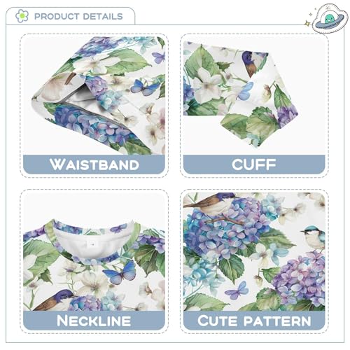 JUNZAN Watercolor Blue Flowers Birds Butterfly Little Kids Hooded Sweatshirt Fleece Sweatshirts for Boys Sports 4T3