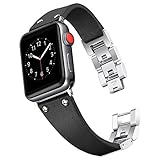 Secbolt Leather Bands Compatible Apple Watch Band Series 4 40mm, Series 3/2/1 38mm, Handmade Vintage Leather Bracelet, Black