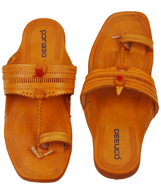 Image of Men's Orange Original Leather Kolhapuri Chappal