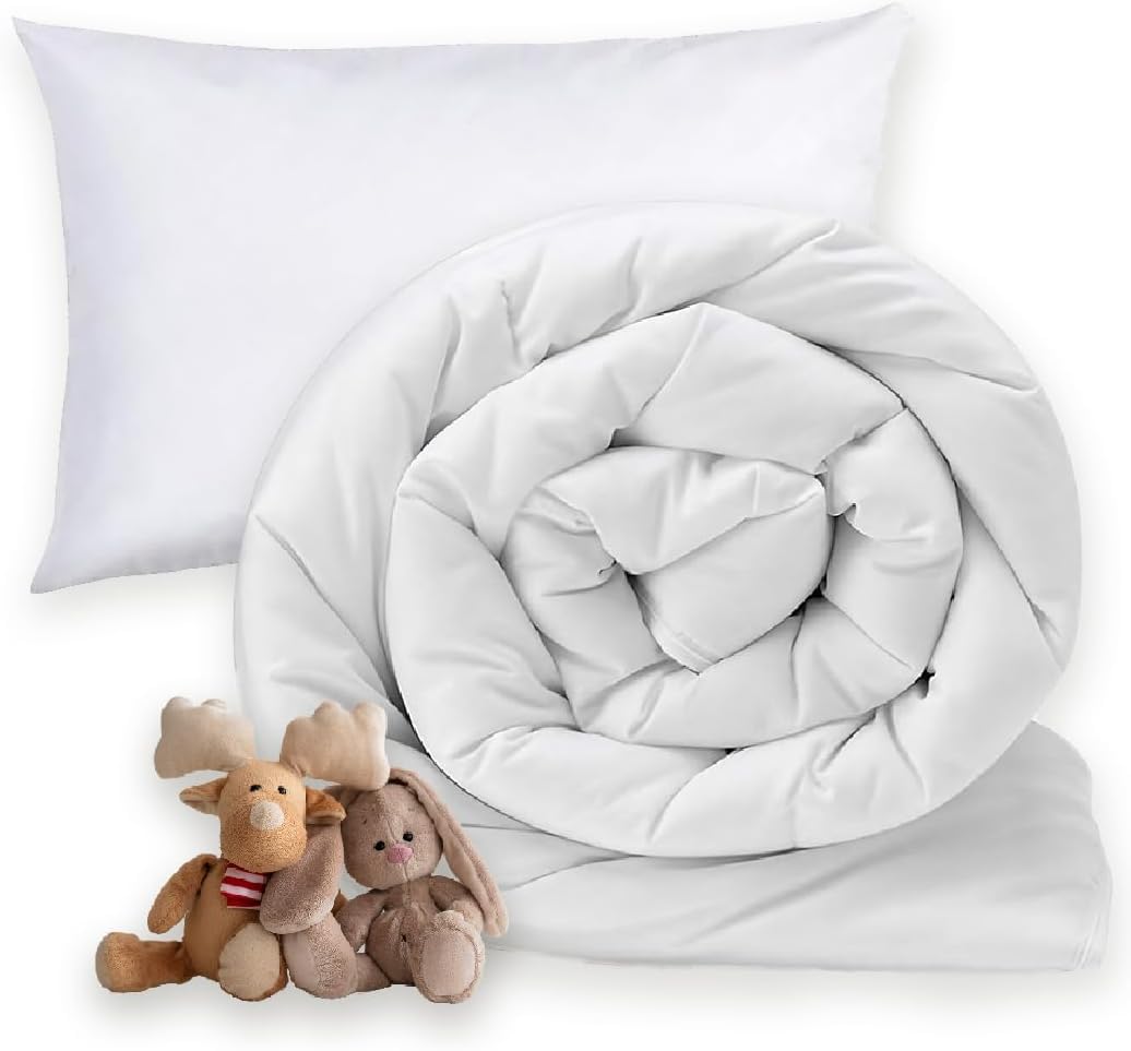 MH Home 10.5 Tog Toddler Duvet with Pillow All Season Comforter, Lightweight Skin Friendly Quilt, Down Alternative Ultra-Soft Plush Breathable Quilt 120x150 cm (10.5 Tog Duvet & Pillow)