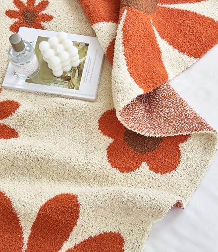 Image of Ultra Soft Cozy Daisy Sunflower Knitted Throw Blanket Fluffy Microfiber Checkerboard Bed Blanket Lightweight Both Sides Blanket for Couch Sofa Bed (Daisy, Throw 50 inchx60 inch)