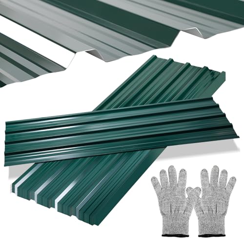 ISOISL Chapa trapezoidal para techo, 24 unidades, 129 x 46 cm = 14 m², galvanizada, para techo, cobertizo, caseta o garaje, incluye guantes de montaje, color verde