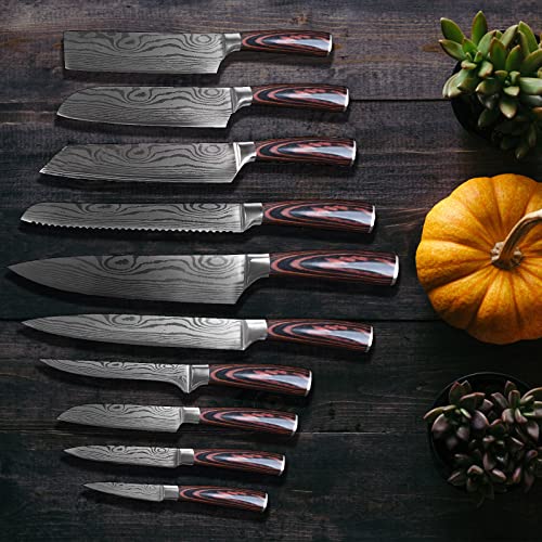 Foto von Gustrug Messerset 10-tlg Küchenmesser Set aus Hochwertigem Edelstahl, Ultra Scharfes Messer set mit Ergonomischer Griff, Geschenkbox, sehr geeignet für Haus und Restaurant Kochen