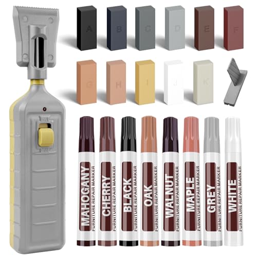 Laminat Reparaturset, Vinyl Reparaturset mit Schmelzwerkzeug, 11 Farben Hartwachs für PVC Vinylboden, Laminatboden, Linoleum Bodenbelag, Holzböden Möbel Arbeitsplattet Reparatur Set