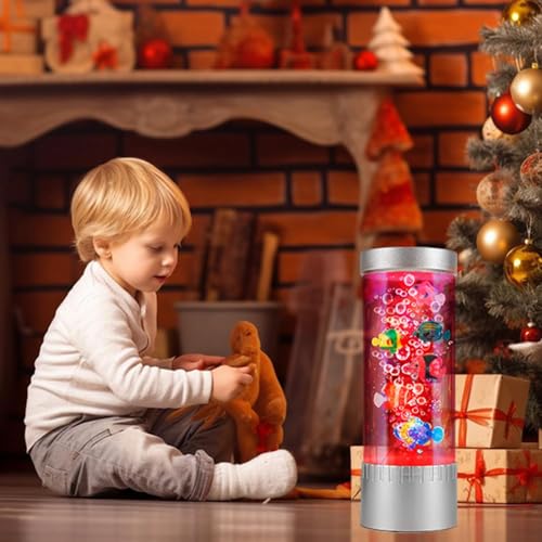 Handsbrain FL-2301 Bubble Fish Lamp With 6 Floating Fake Fish – Led Aquarium Night Light With Moving Fish And Bubbles – Cylindrical Transparent Tank thumb #2