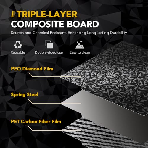Image of 3D Printer Build Plate for Bambu Lab X2D /P2S /X1C /X1E /P1P /P1S /A1, 257x257mm | PET+PEO dual texture, 257x257mm, flexible spring steel, carbon fiber & diamond finish, PLA TPU PETG, up to 120C