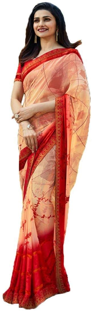 MAHEKSaree For Women's Fancy Georgette Floral Bollywood Printed Wedding Saree with Unstitched Blouse Piece-28