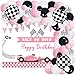 75Pcs Pink Racing Car Birthday Party Decorations for Girls with Race on Over Backdrop, Pink Balloon Garland Kit for Kids Birthday Party Supplies, Girl Racing Car Birthday Baby Shower Party Decorations