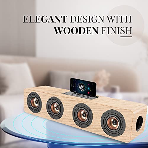 Image of LANDMARK LM BT1024FM 20W Wireless Bluetooth Soundbar, Wooden Finish, Bluetooth 5.0, 8Hrs Battery Life, Stereo Soundbar for Phone /TV /Laptop /Tablets /Projectors, Multi Modes Aux /TF Card /USB Drive (Oak)
