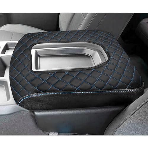 SENSHINE Center Console Cover for Chevy Silverado/GMC Sierra Accessories 2019-2023 2024 2025 2026 Armrest Cover Anti-Scratch Leather Arm Rest Box Protective Pad Only Jump Seat (Blue Stitches) by SENSHINE - Used condition - US$17.93