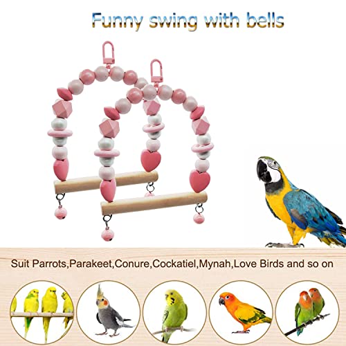 Wooden Bird Swings For Parakeets, Small Birds Hanging Cage Toys Supplies With Bell For Conures Budgies Lovebirds Cockatiel 2Pcs, Pink #TOP2