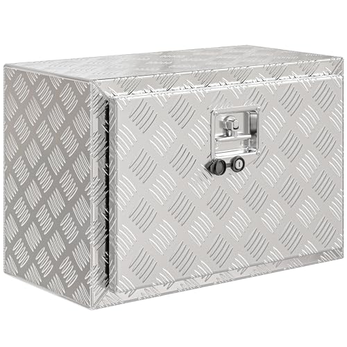 HOMCOM Boîte à outils pour camion en aluminium, 60,9 x 35,5 x 40,6 cm, coffre de rangement pour camion 76 L à texture diamant, serrure et clés, couvercle...
