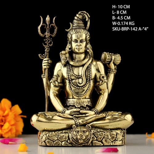 Image of Brass Lord Shiva Statue | 4 inch Shiv Padmasana Sitting Murti Hindu God Idol Figurine Perfect for Decoration Puja & Gifting Purpose Sculpture (Weight- 180gm)