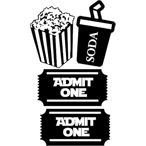 2 Movie Tickets Admit One with Popcorn Box and Soda Decals for Walls, Walls with Style (Small 15" by 8.6" Overall, Black) Cover