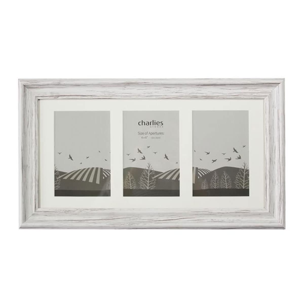 Charlies White Wash Effect Modern 3 Aperture Picture Frame