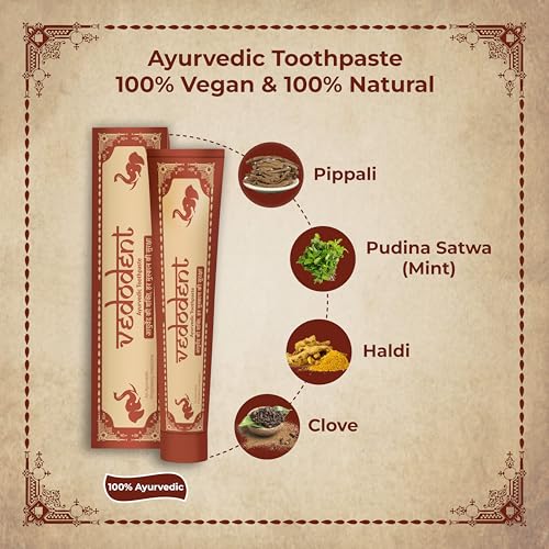 Image of Growfitz Herbal Ayurvedic Vedodent Red Toothpaste 100g | Teeth Whitening, No Artificial Colors | Goodness Of 21 Ayurvedic Herbs | Fresh Breath | Natural Oral Care for Strong Teeth & Gums (Pack of 3)