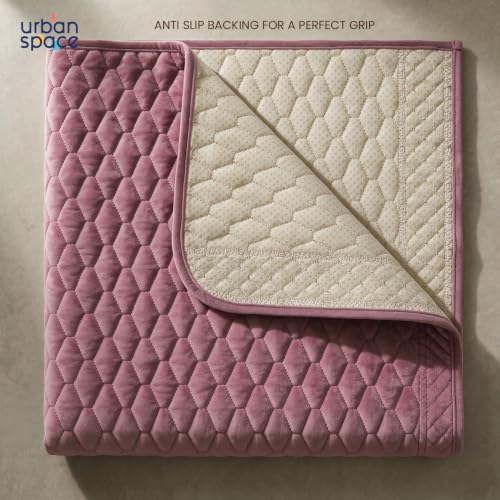 Image of Urban Space Velvet Embroidery Quilted Sofa Cover mat, Premium 2 Seater Non-Slip Sofa slipcover, Easy Care & Machine Washable, Seat Runner for Couch for Living Space (2 Seater - Honeycomb Pink)