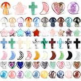 Nuenen 60 Pcs Worry Stones Bulk Heart Mushroom Cross Moon Star Round Shaped Healing Crystal Gemstone Pocket rocks for Balancing Meditation Easter Mother's Day Gift