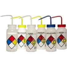 SP Bel-Art Safety-Labeled Assorted 4-Color Wide-Mouth Wash Bottles; 500ml 16oz, Polyethylene w/Polypropylene Cap, Pack of 6 F11716-0050 Made in USA
