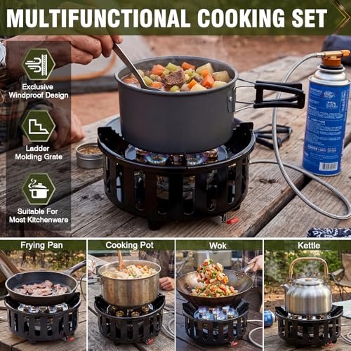 Image of Bestfire 72,000 BTU High Output Propane Burner, Windproof Outdoor Gas Stove with Piezo Ignition, Portable Camping Stove with 3 Adapters & Carrying Bag for Tailgating, Brewing, Grilling - 4ft Hose